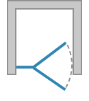 Одностворчаті двері з фіксованою панеллю в одній лініі (петлі на фіксованій частині), відкривання назовні та в середину